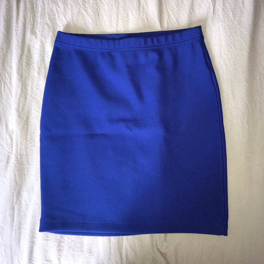 Blue Ribbed Pencil Skirt